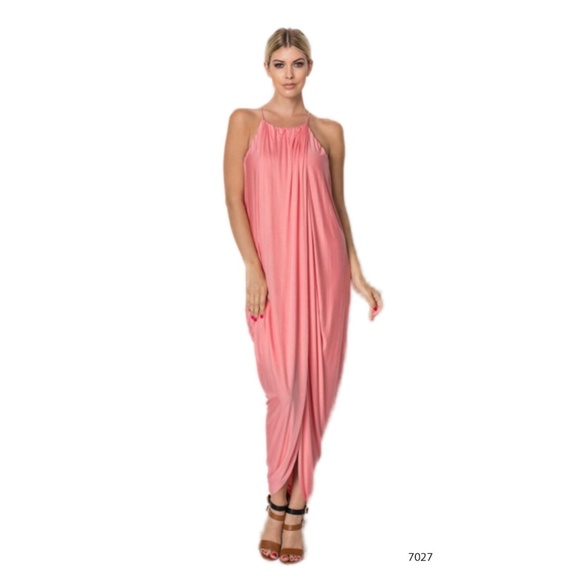 Dresses & Skirts - Drape Spaghetti Strap Maxi Dress Peach